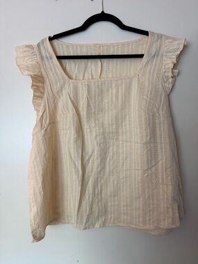 SHEIN Cream Square Neck Ruffle Sleeve Blouse